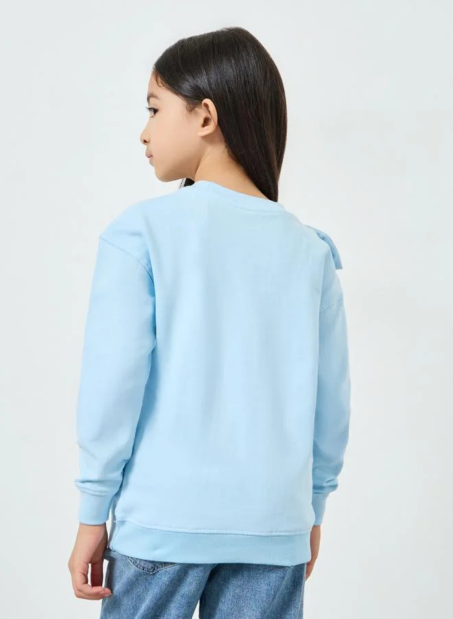 Styli Girls Bow Detail Printed Sweatshirt